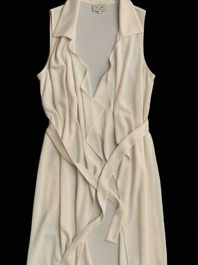 H.I.P. Women’s Plus Size 1X Sleeveless Drape Front Layer Long Vest Cream-A228